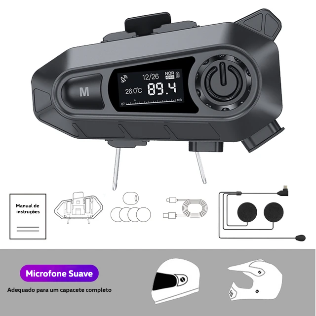 Headset Inteligente P/Capacete Impermeável Sem Fio - Exclusivo